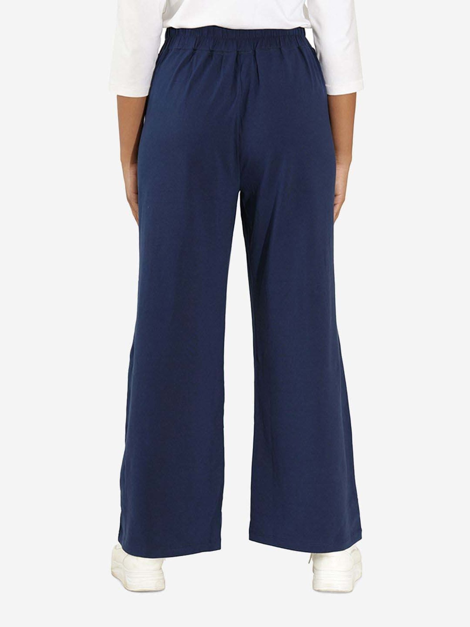 BlissClub Navy Cotton Wide Leg Trousers