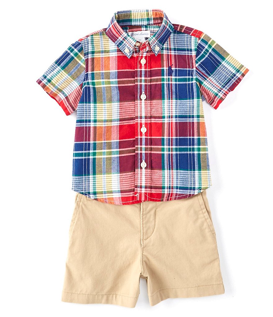 Tommy Hilfiger Baby Boys 12-24 Months Short-Sleeve Striped Polo Shirt & Microsueded Twill Shorts Set