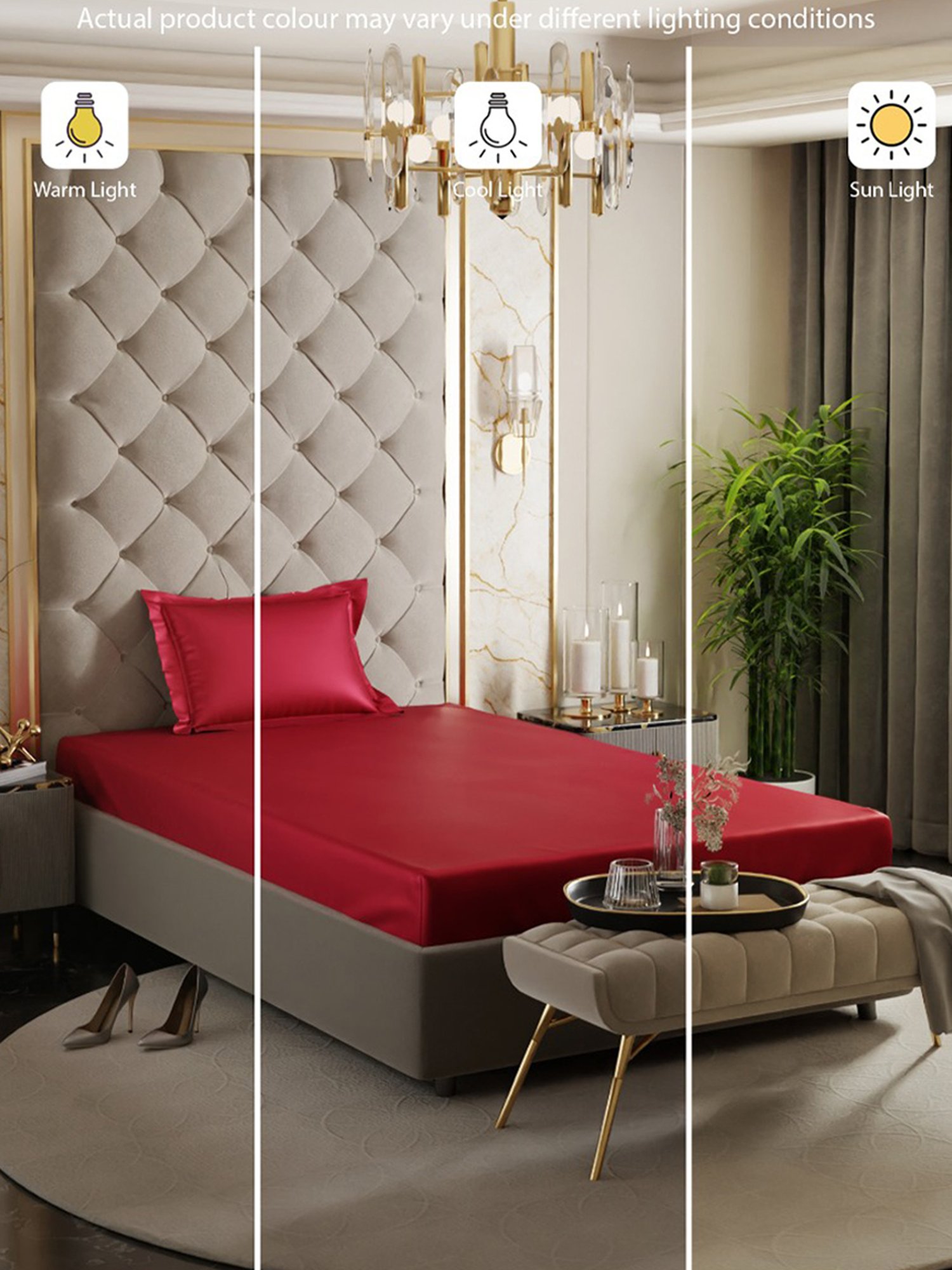 Stoa Paris Red 300 TC Polyester Single Fitted Sheet with 1 Pillow Cover