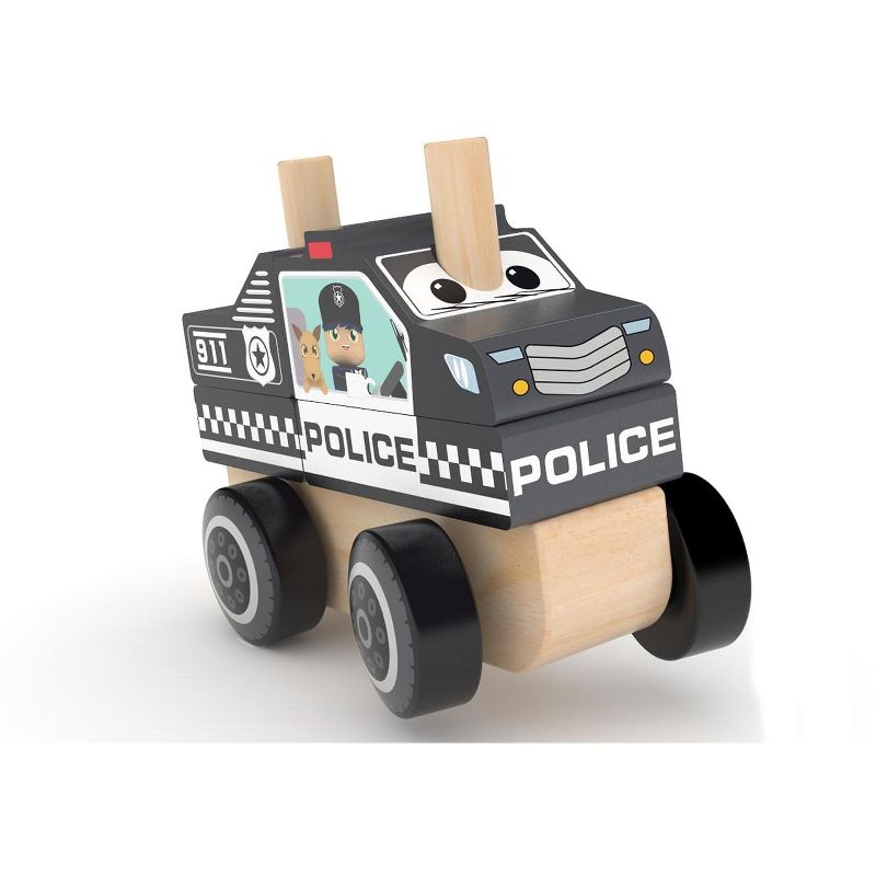 J'adore Police Car Wooden Stacking Toy