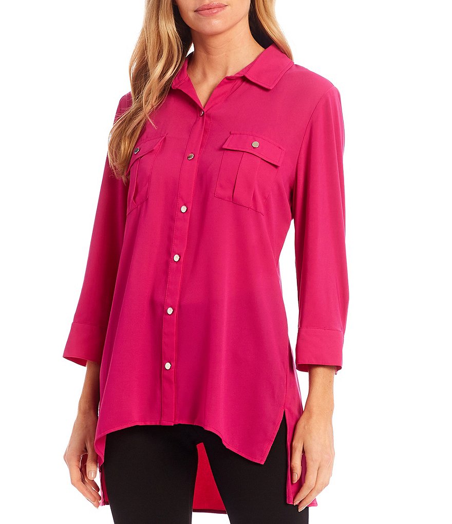 Slim Factor by Investments Bridget 3/4 Sleeve Button Front Hi-Low Top