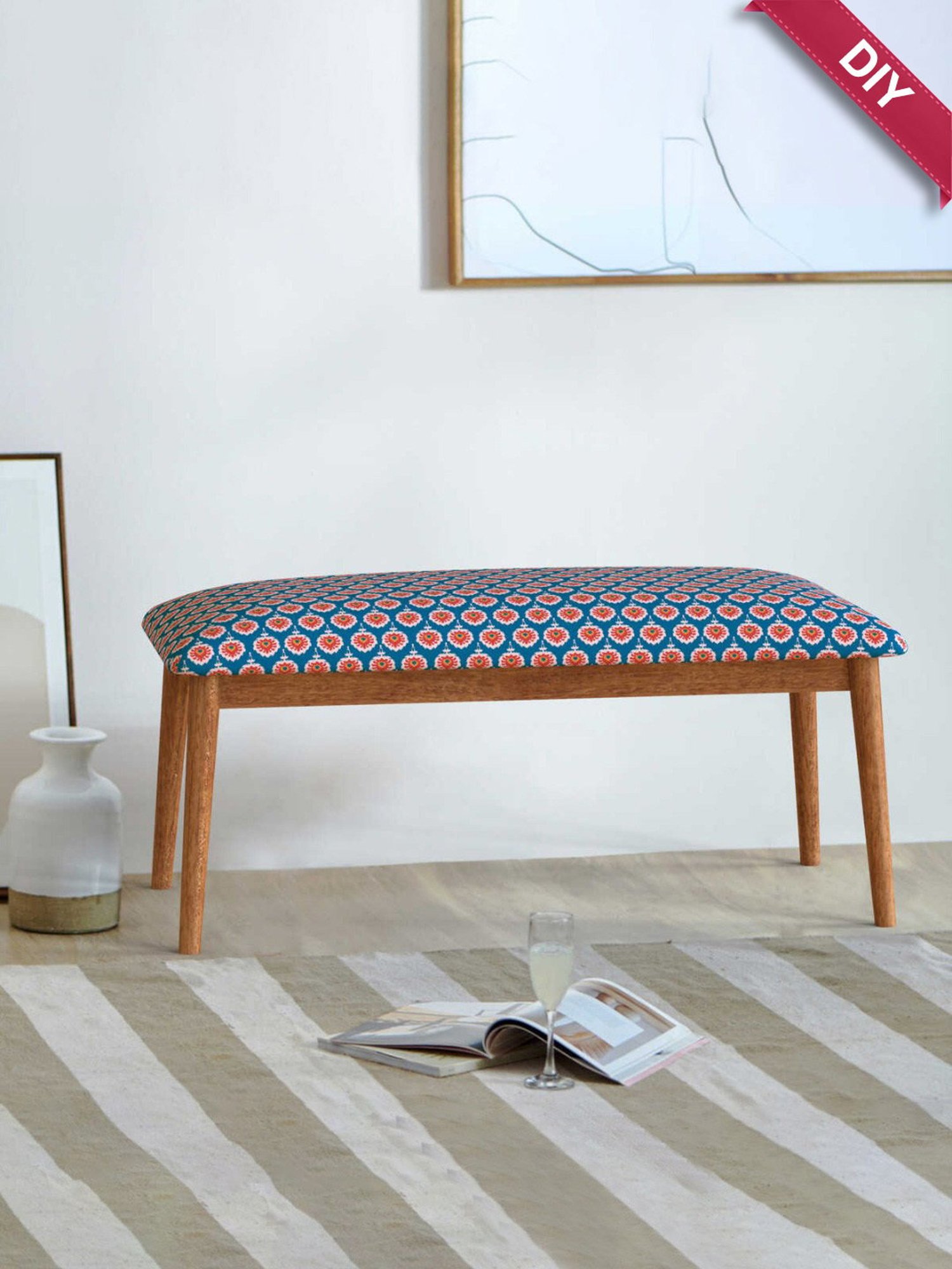 Chumbak Jodhpur Sailor Solid Blue Sheesham Wood Bench