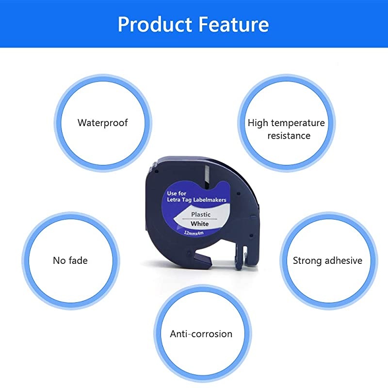LetraTag Refills 6 Pack for DYMO  3rd Party Accessory LetraTag Labeling Refills for Dymo White Plastic 91331 Replace Label Tape for All DYMO LT100H LT100T QX50 12Inchx13Feet 12mm x 4m