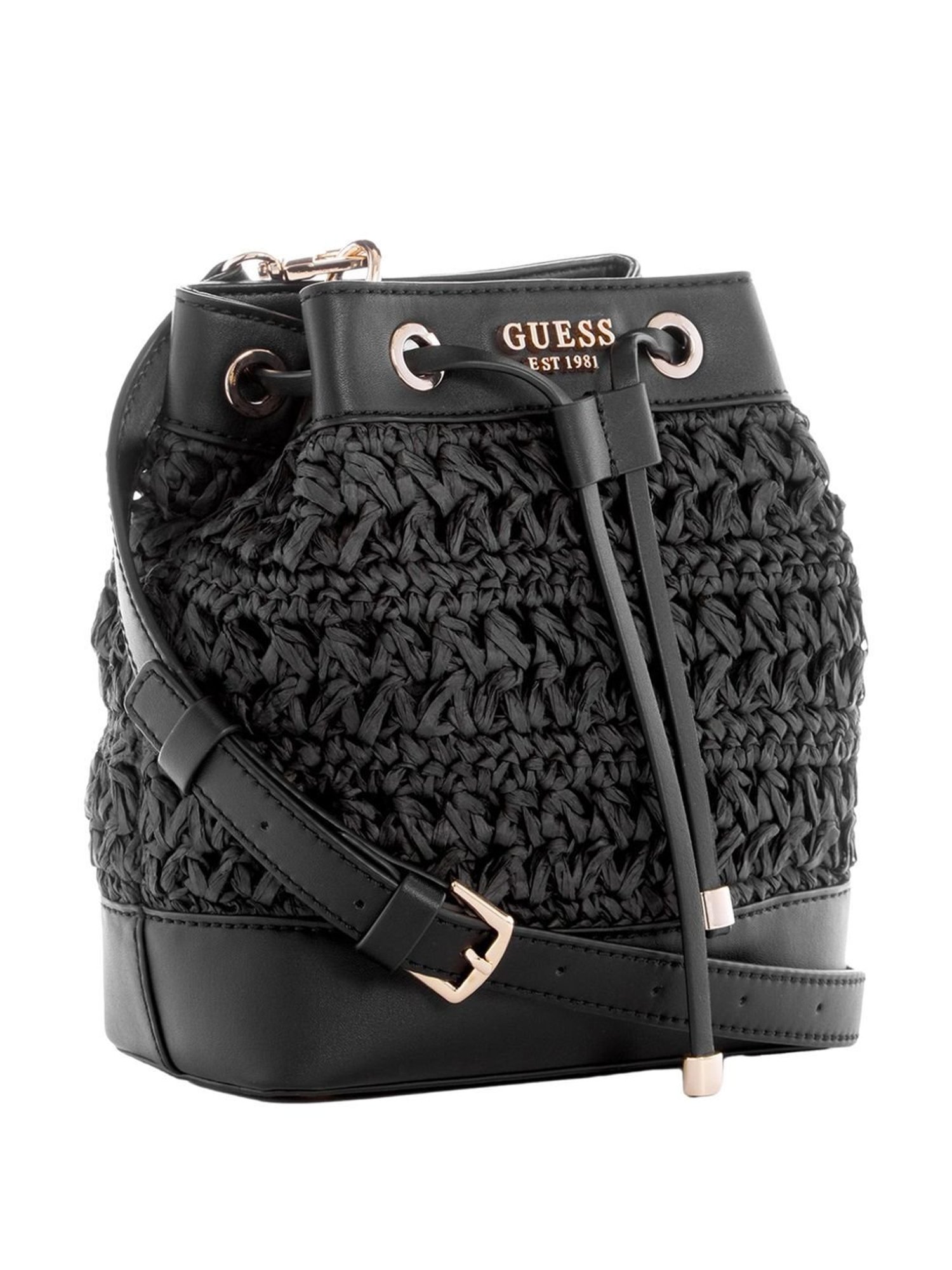 Guess Black Woven Bucket Bag