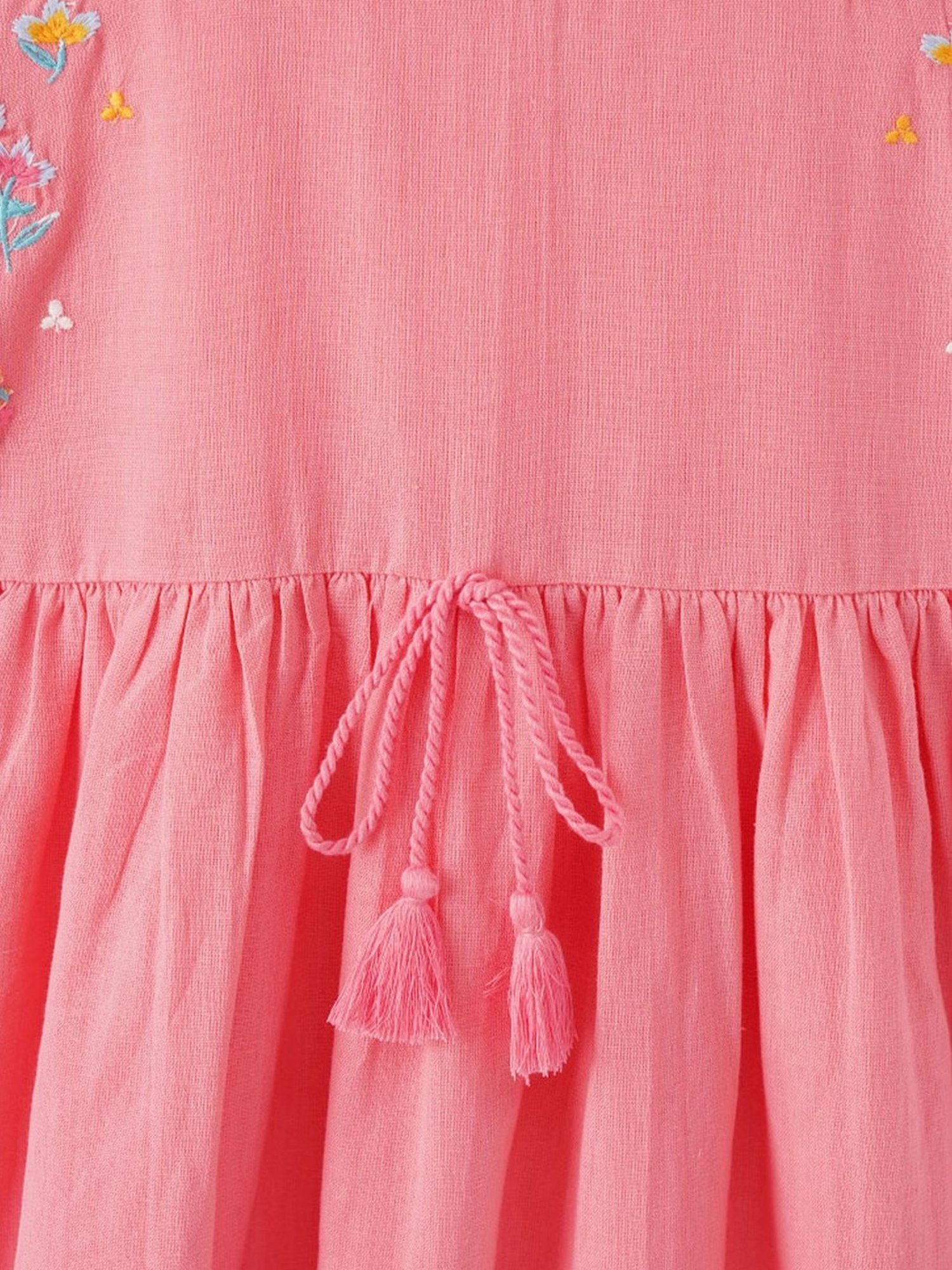 Ed-a-Mamma Kids Pink Cotton Embroidered Dress