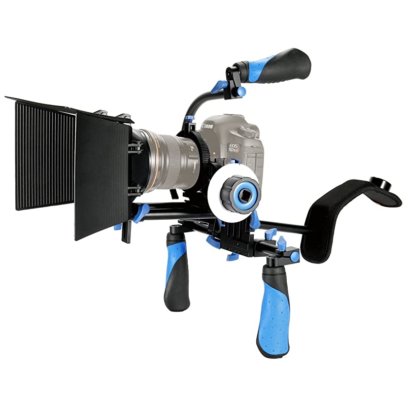 DSLR Rig Movie Kit Shoulder Mount Rig with Follow Focus and Matte Box for All DSLR Cameras and Video Camcorders