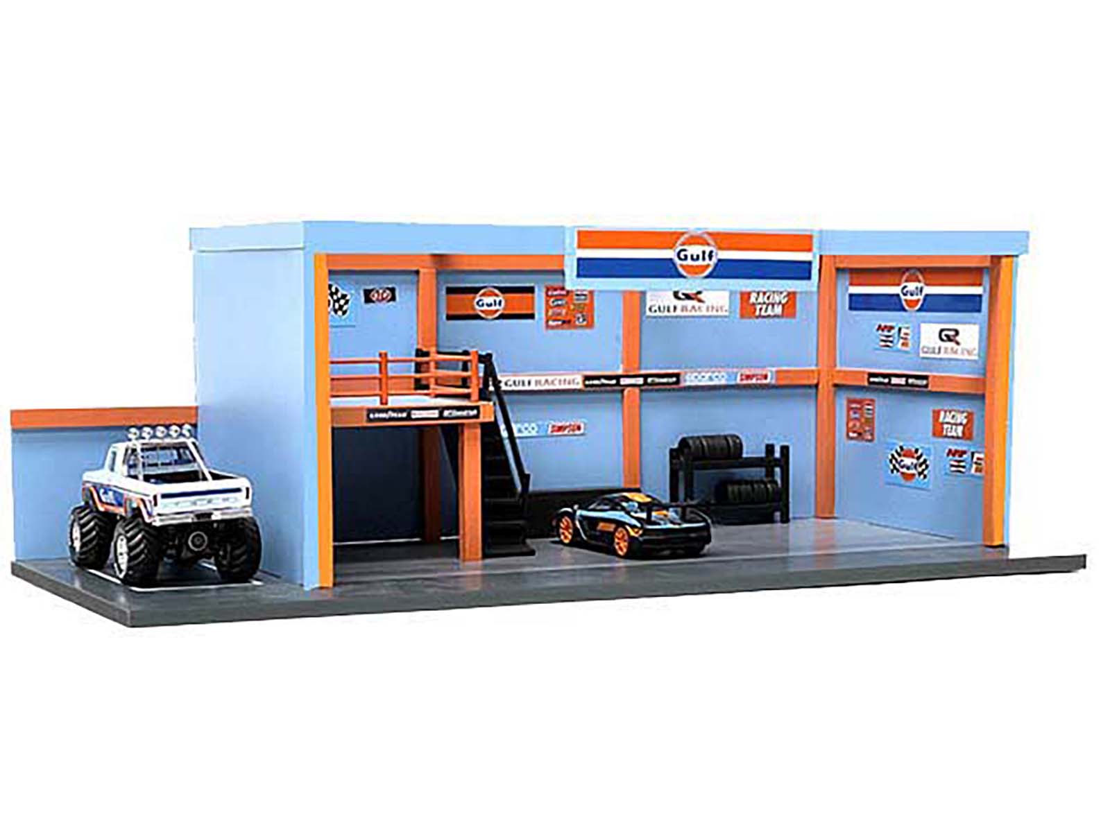 "Garage Diorama Gulf Oil" Diorama with Decals for 1/64 Scale Models by American Diorama