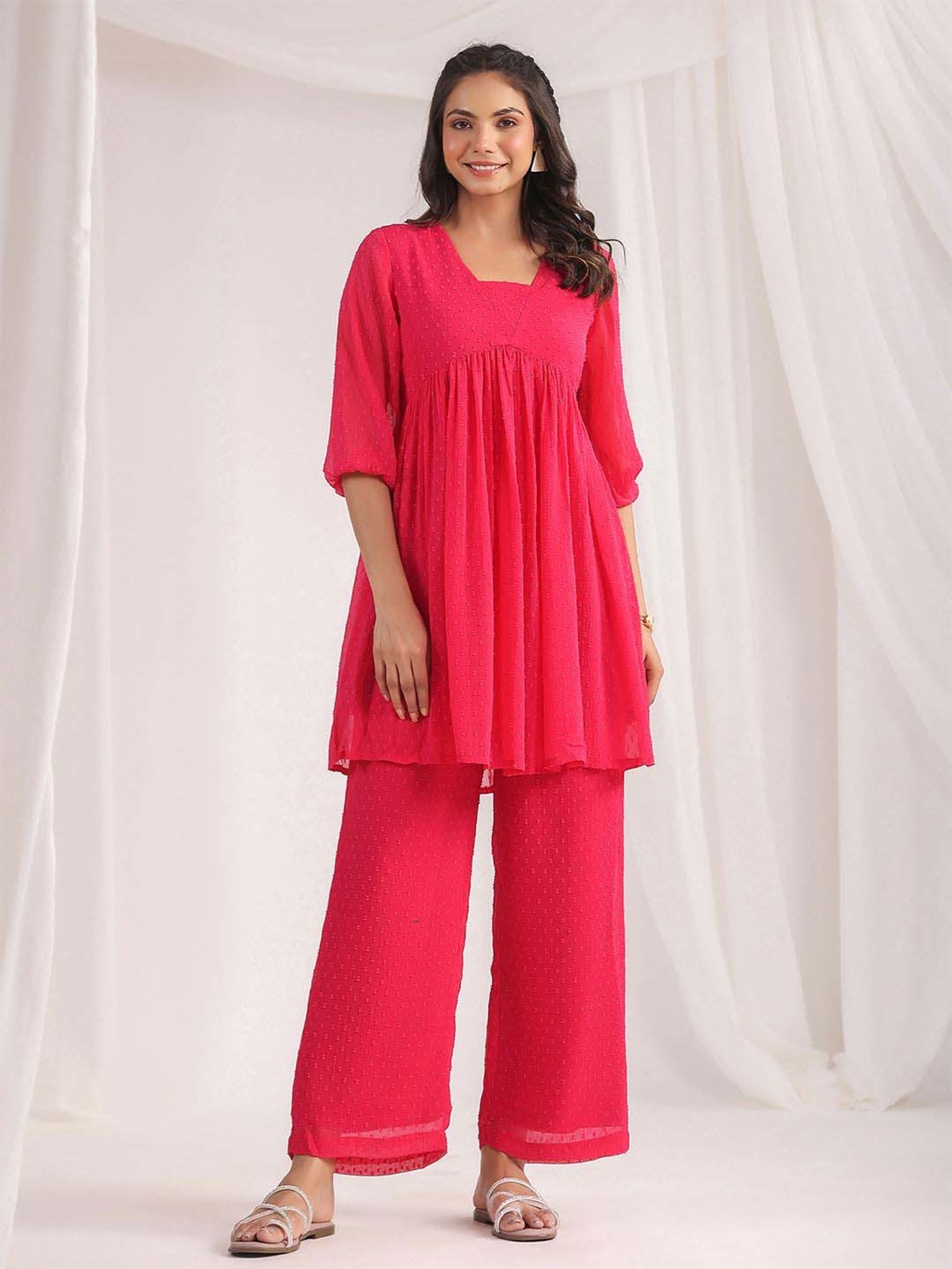 Janasya Pink Self Co-Ord Set