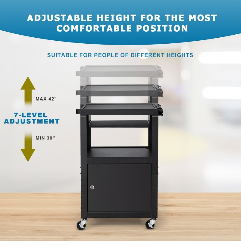 Costway Mobile Steel AV Presentation Cart Adjustable Height w/ Locked Cabinet & Keyboard