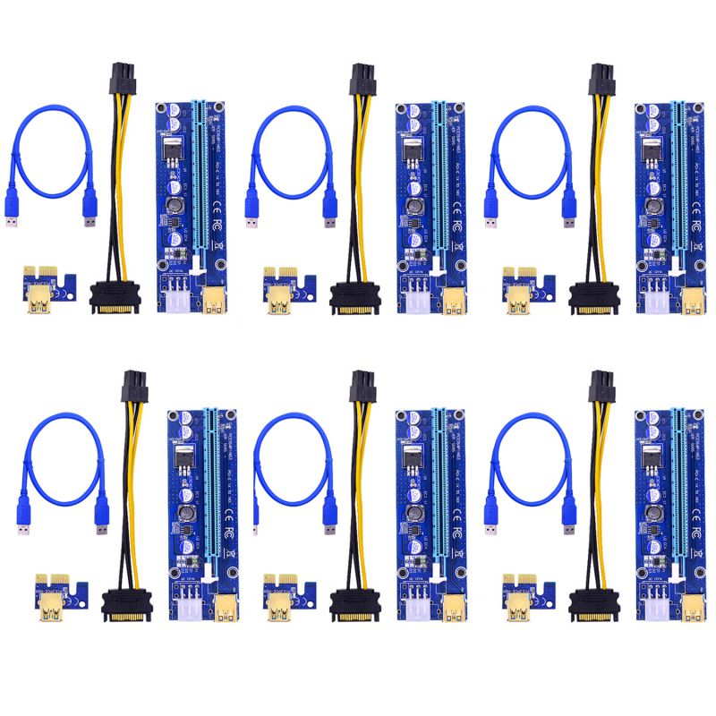 6 Set PCI-E Riser Card for Bitcoin-Litecoin-ETH Coin PCIe Powered Riser Adapter USB 3.0 VER 009S Mining Extender Card PCI-E to SATA Power Cable-GPU Riser Adapter-Ethereum Mining ETH