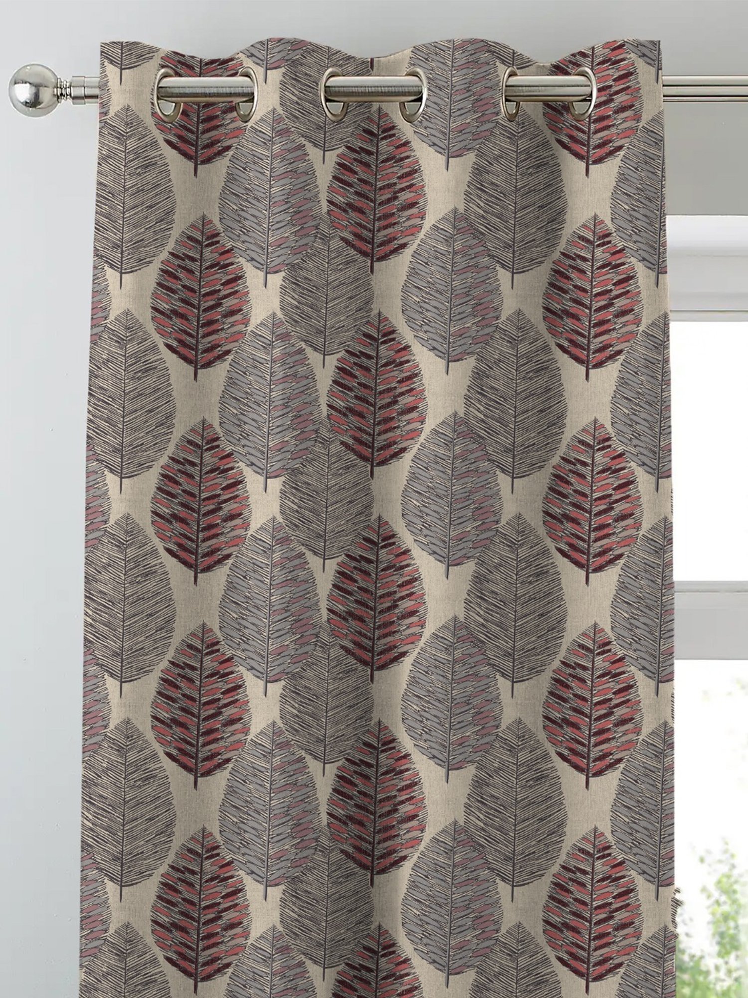 SPACES DRAPE STORY Elegent Grey & Brown Polyester 8 FT Door Curtain - Set of 2