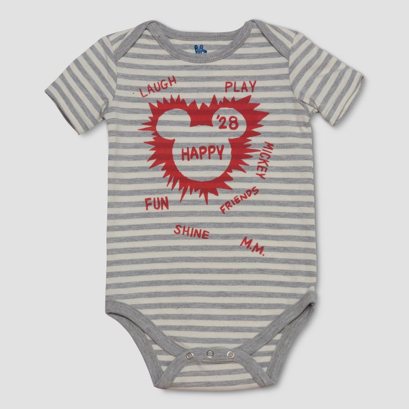 Toddler Boys' Junk Food Disney Mickey Mouse Striped Bodysuit - Gray 6-9M