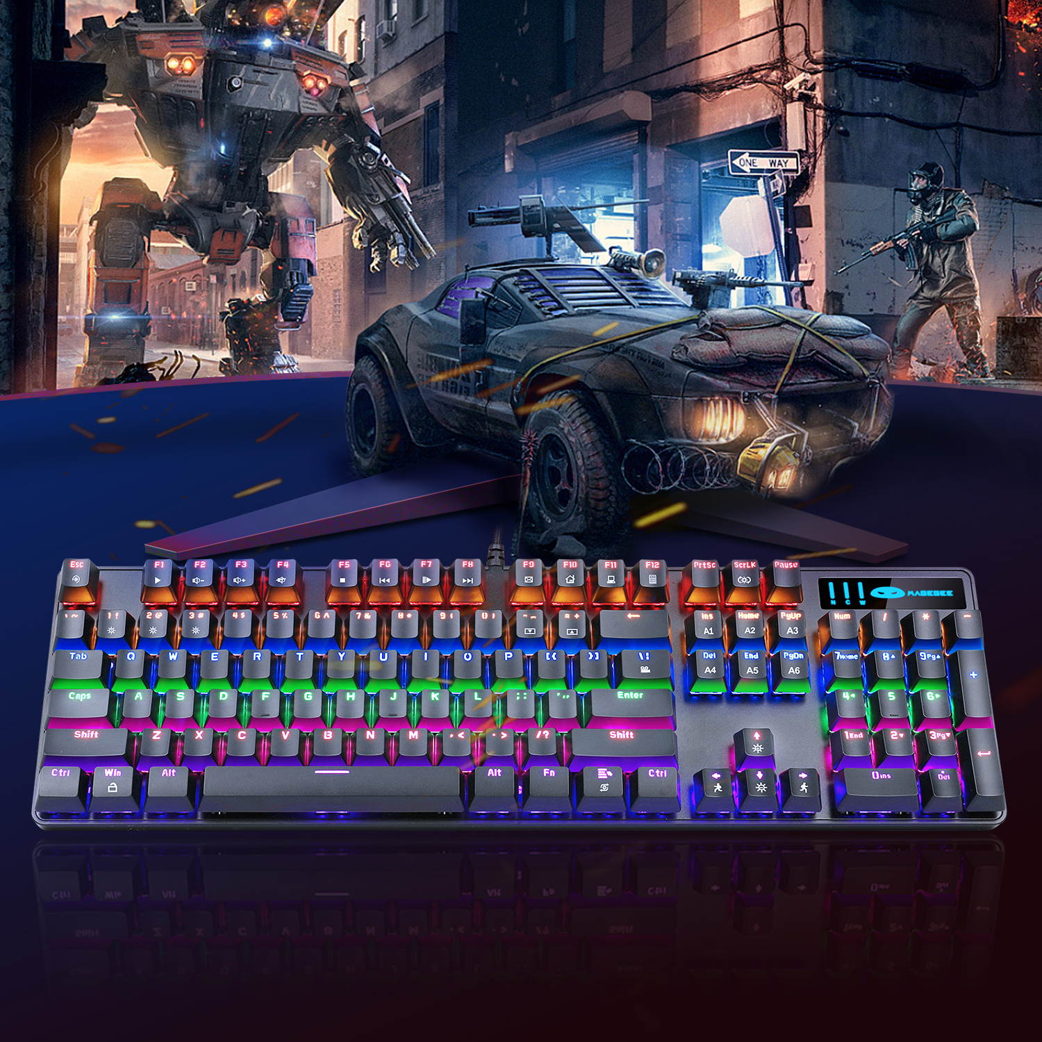 Mechanical Gaming Keyboard and Mouse Combo, MageGee MK-Storm 104 Keys Rainbow Backlit Keyboards, Black Switches, 7 Button Mouse Wired for PC Gamer Computer Laptop