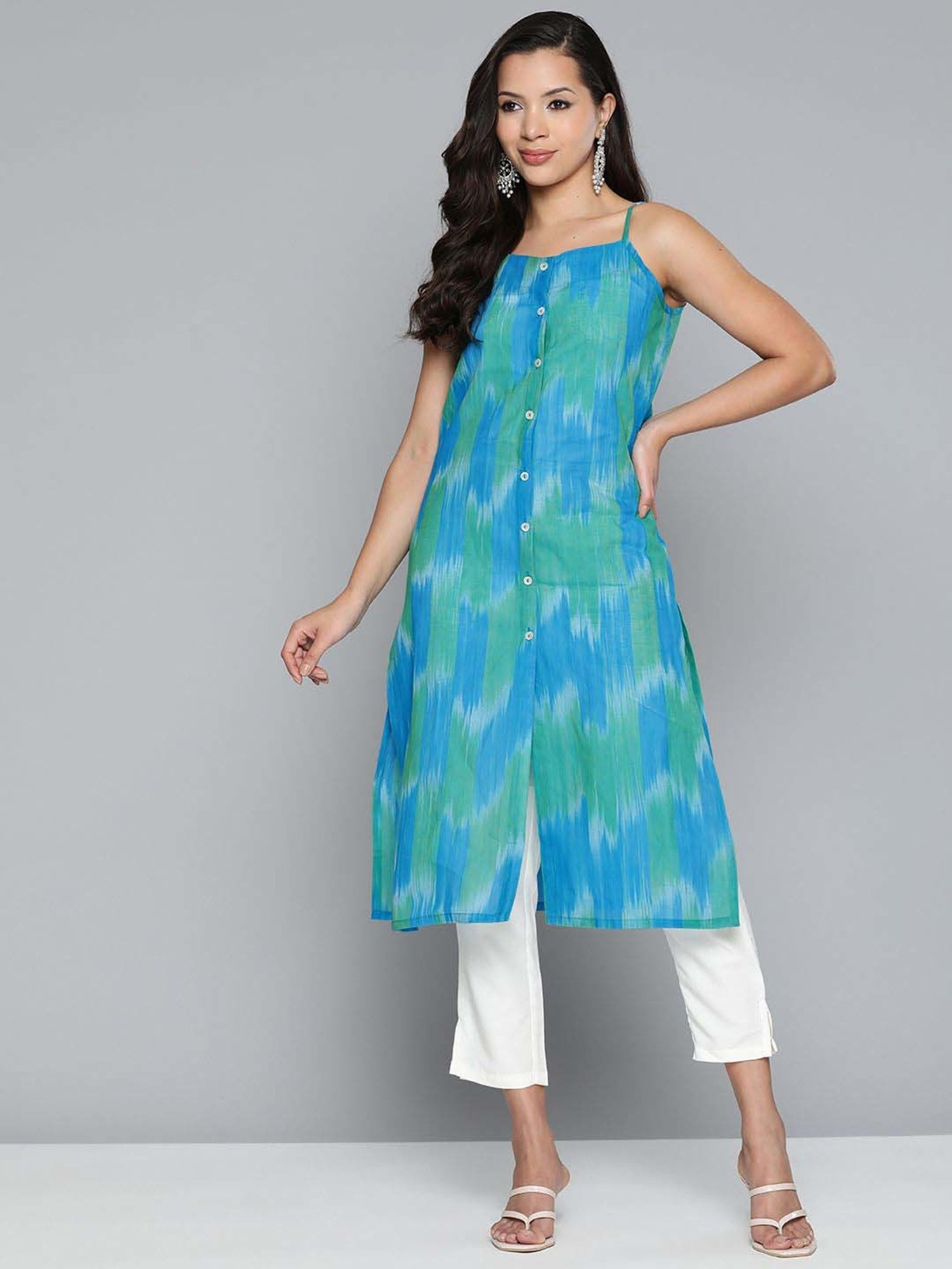 Jompers Blue Straight Printed Kurta