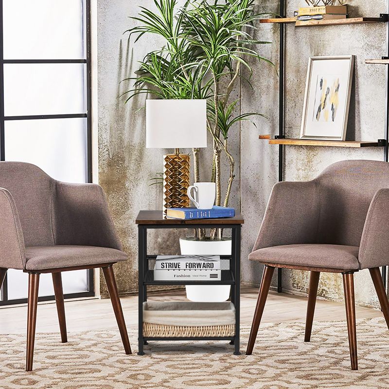 Costway Set of 2 3-Tier Industrial End Side Table Nightstand W/2 Adjustable Shelves