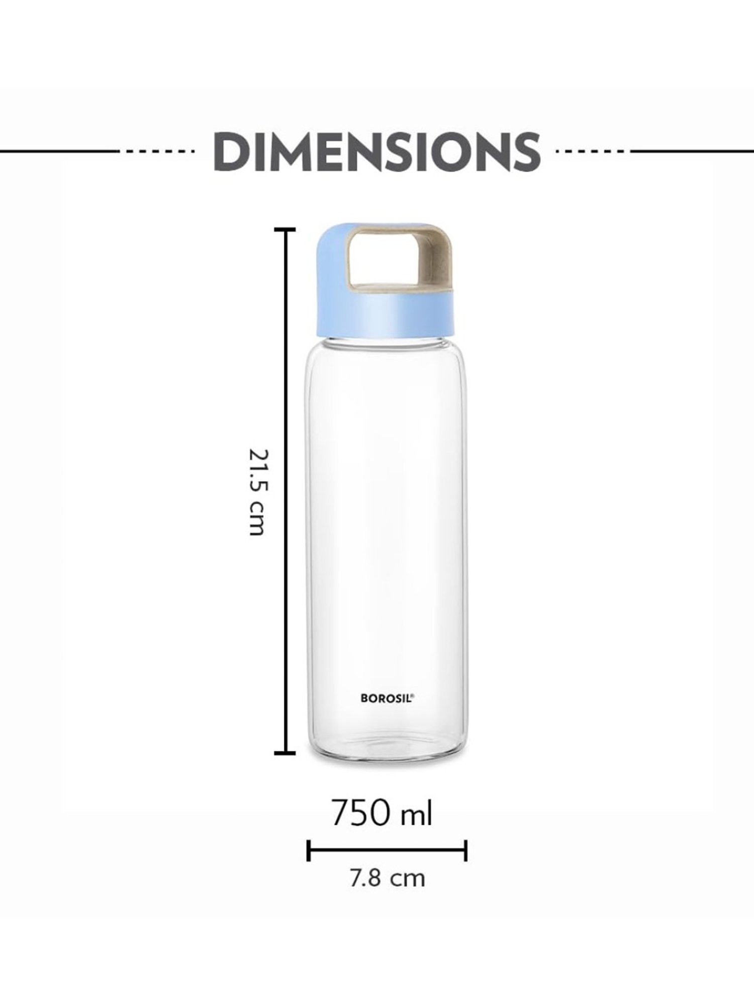 Borosil Water Bottle with Leakproof & Easy to Carry Set of 3 (Transparent, 750 ml)