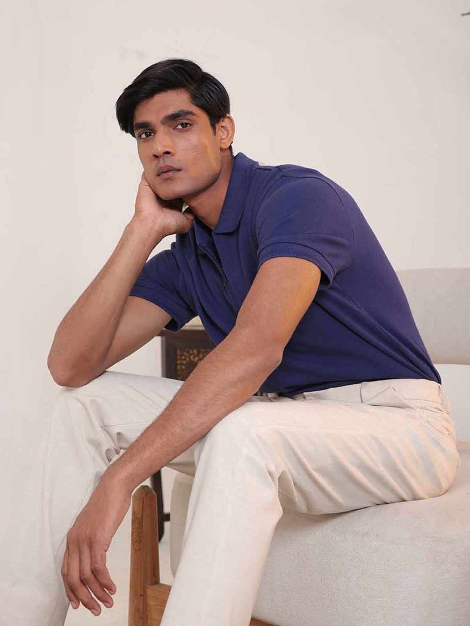 SUBTRACT Indigo Purple Regular Fit Cotton Polo T-Shirt