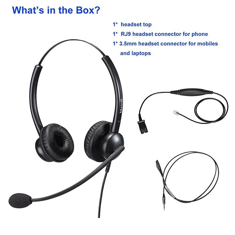 Headset with RJ9 Jack for Phone with Noise Cancelling Microphone Plus Extra 35mm Connector Compatible with Toshiba Mitel Aastra Shoretel Allworx InterTel