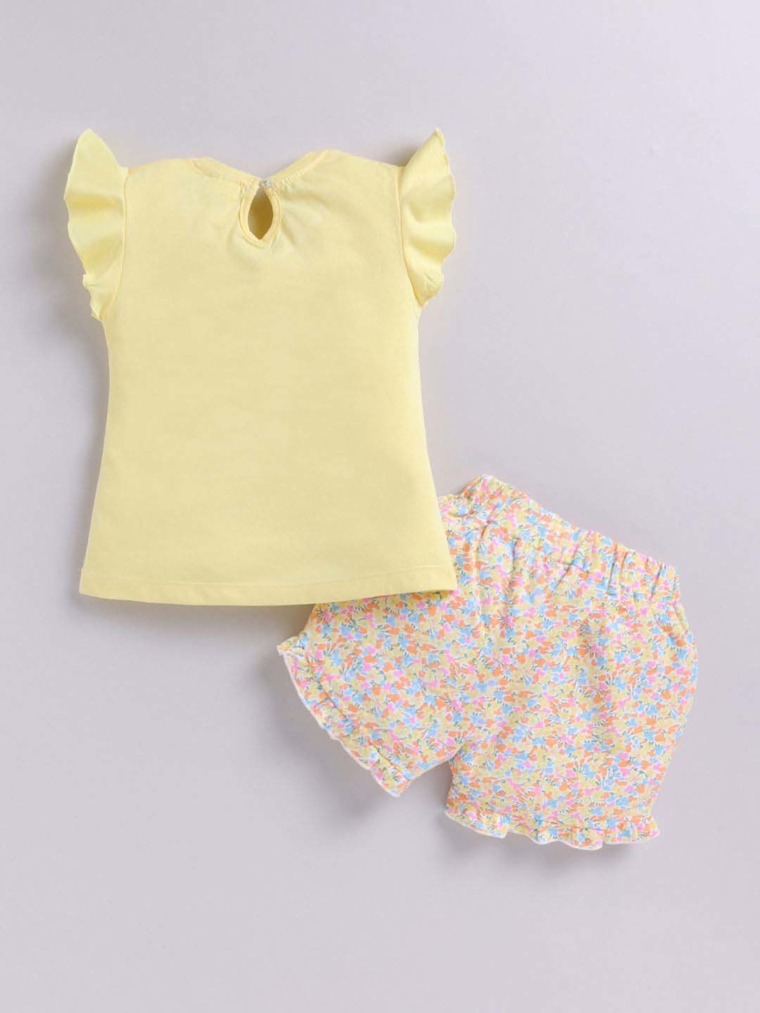 ANNIE Girls Yellow Cotton Printed Top & Short sets
