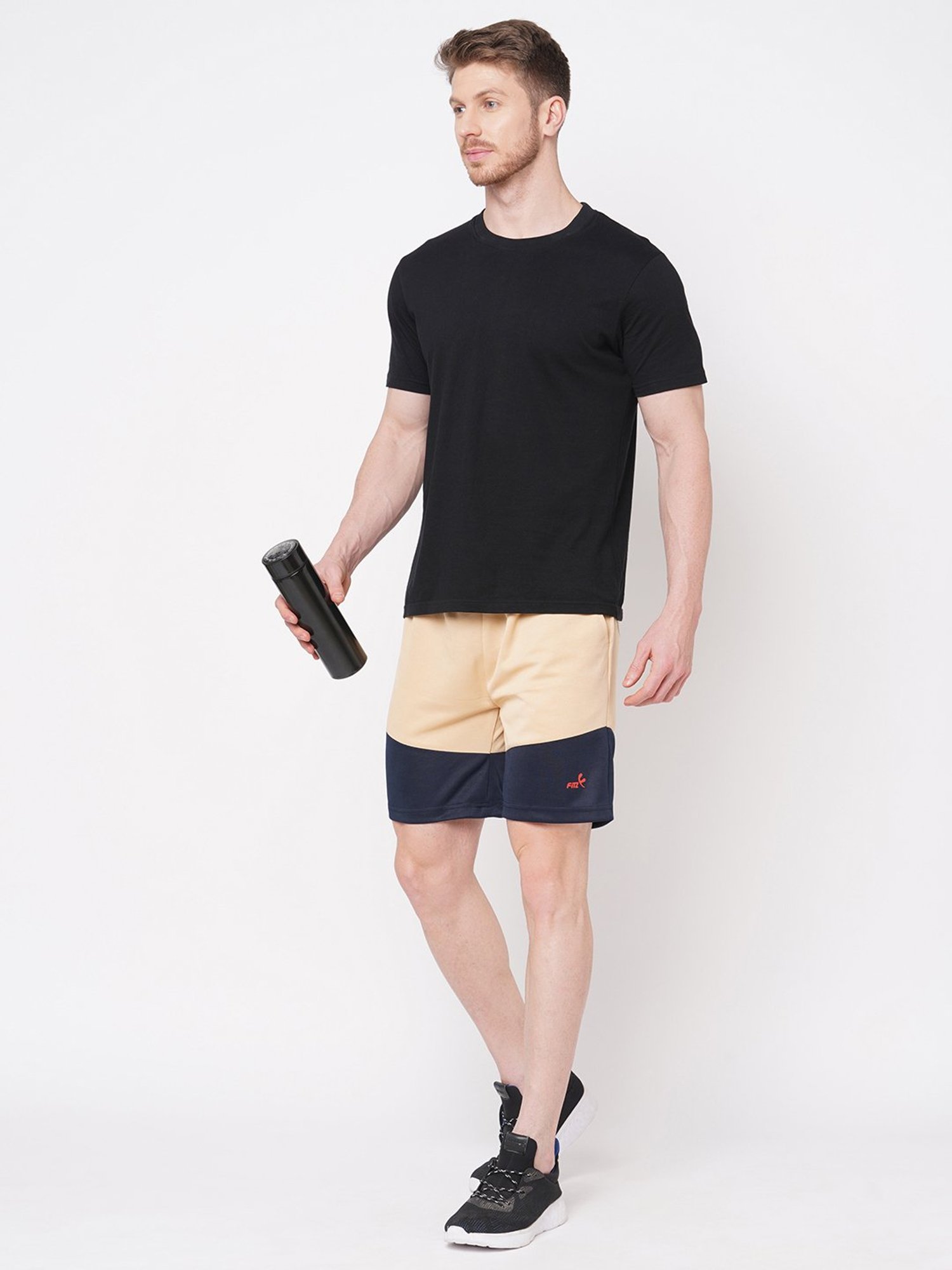 Fitz Beige & Navy Regular Fit Training Shorts