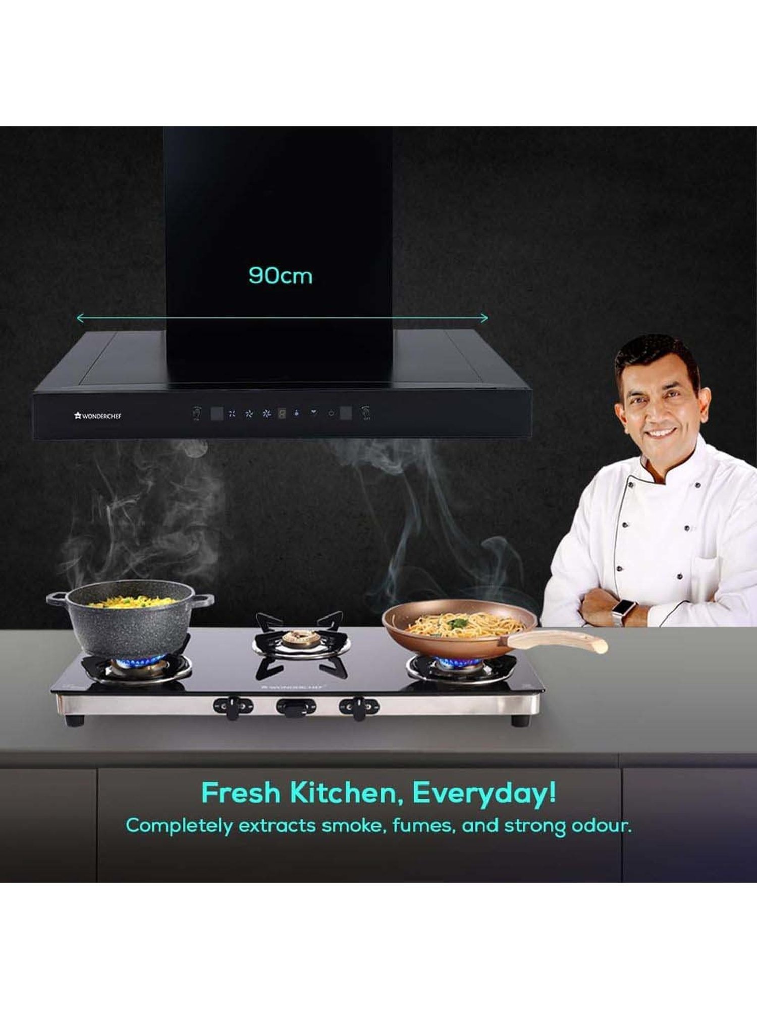 Glen CH6076AC75 1400CMH 75cm Wall Mounted Chimney (Black)