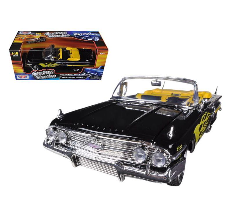 1960 Chevrolet Impala Black With Flames Custom 1/18 Diecast Model Car by Motormax