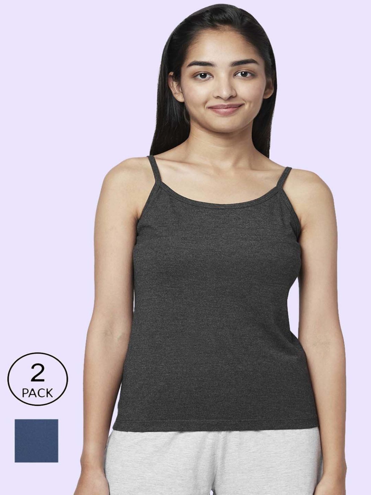 YU by Pantaloons Grey & Blue Cotton Camisoles - Pack Of 2