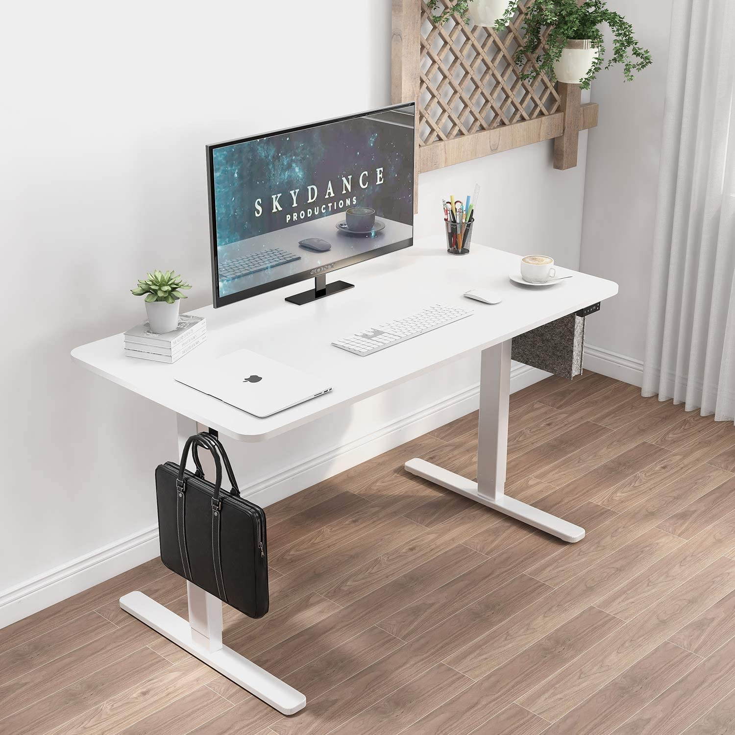 SMUGDESK 55'' x 28'' Electric Gaming Desk , Sit & Standing Racing Gaming Desk, Height Adjustable Table Home Office Desk with Splice Board and Black Frame ,Black