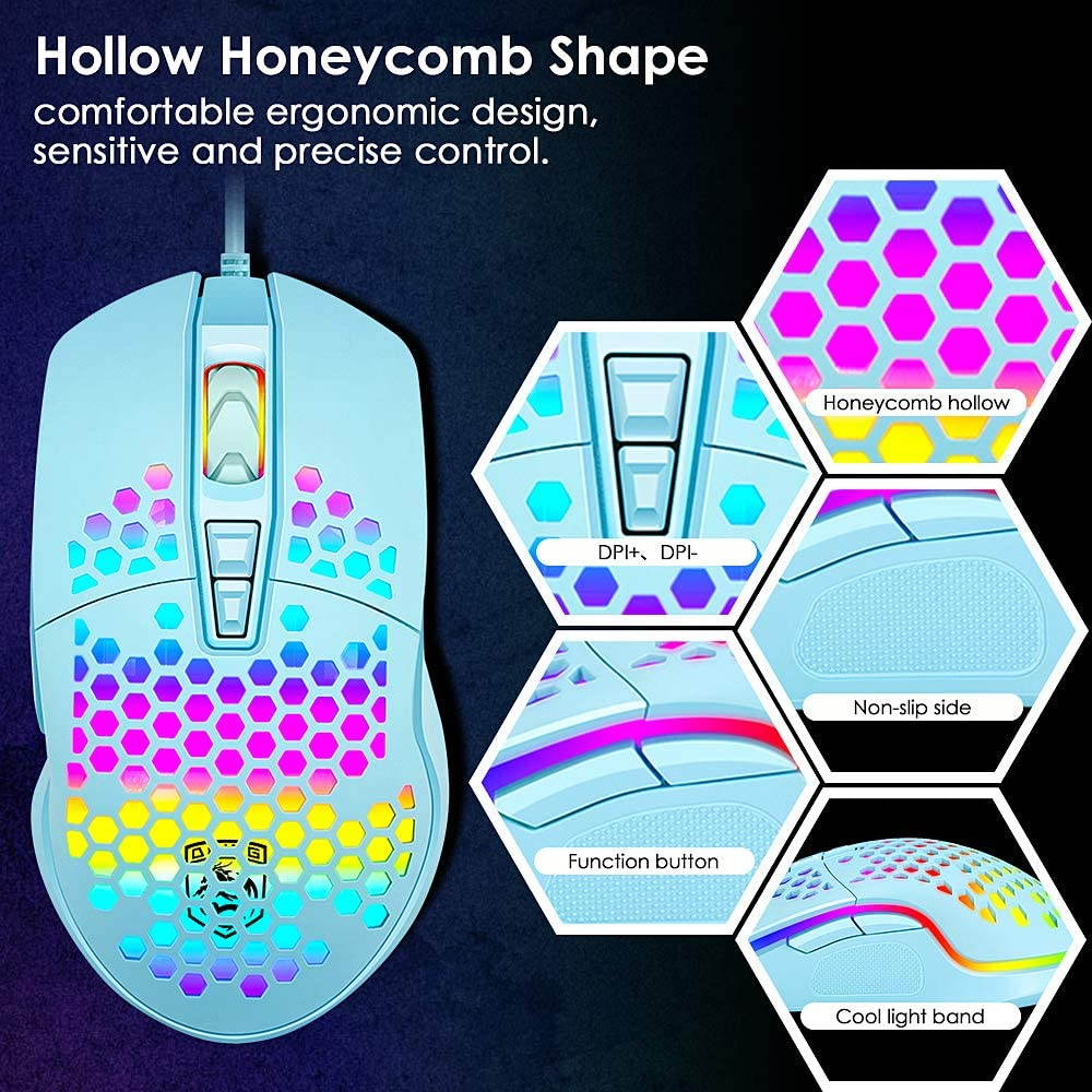 Lightweight Gaming Mouse Wired Honeycomb Hollow RGB Streamer 6400 DPI Programming Optical Sensor Pixert 3325 78G for PC X-Box PS4 Gamer