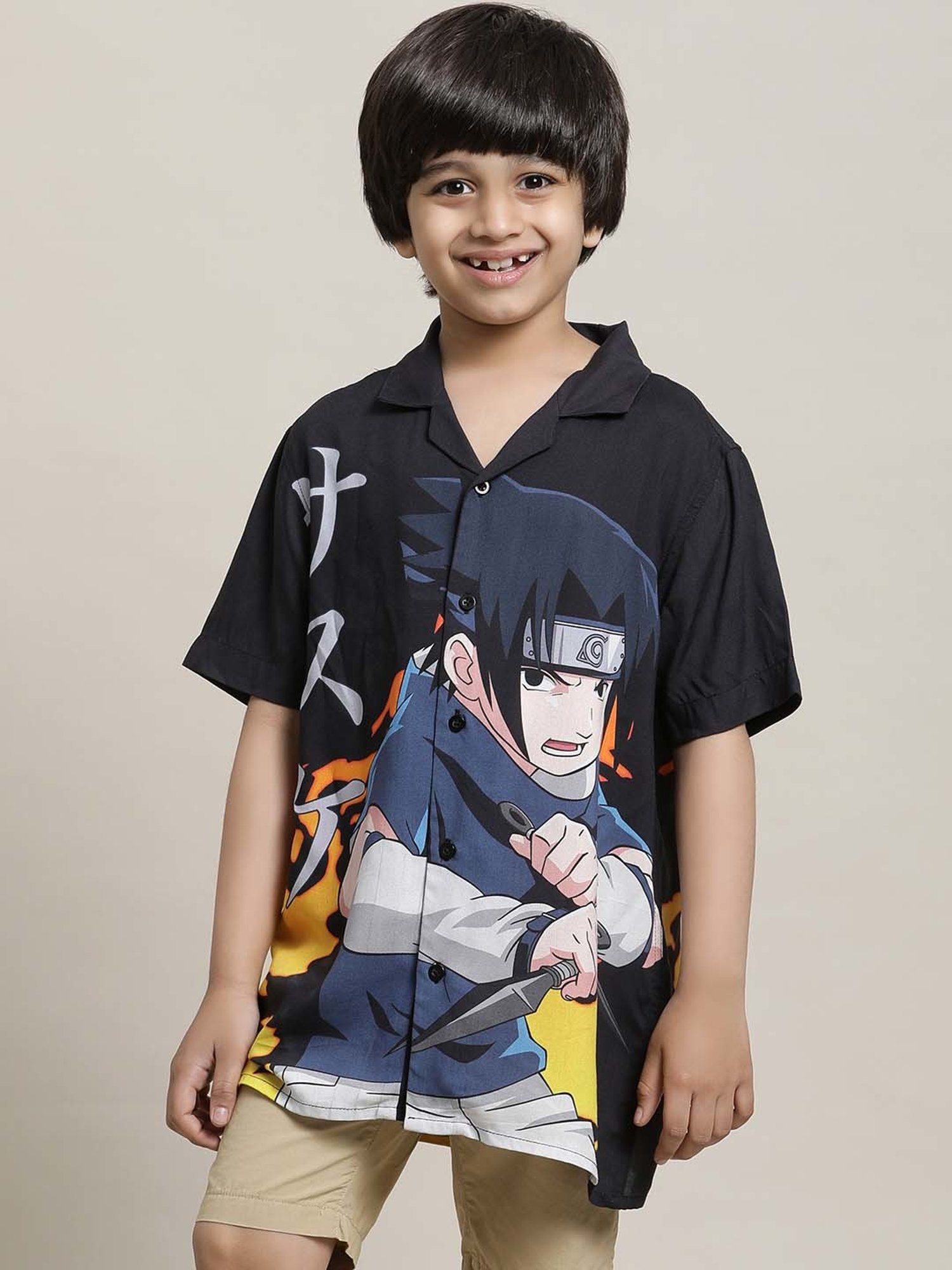 Kidsville Black Printed Naruto Shirt