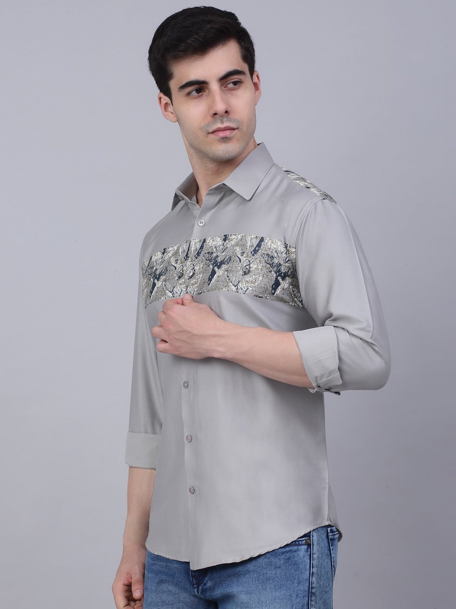 Jainish Grey Regular Fit Printed Shirt