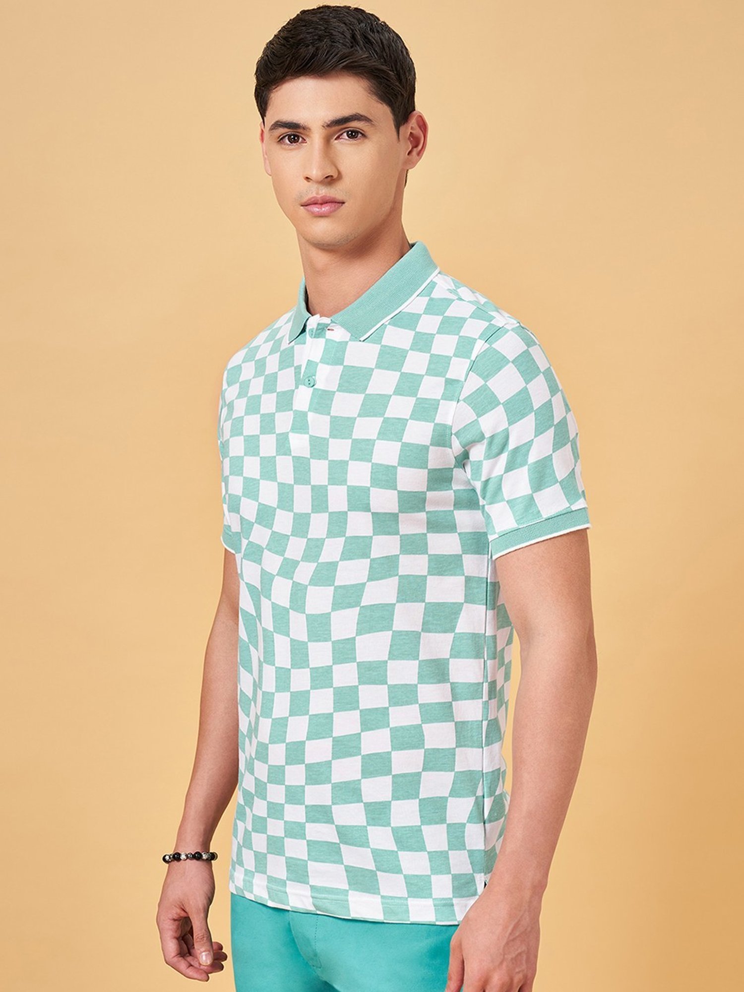 Byford By Pantaloons Teal Slim Fit Printed Polo T-Shirt