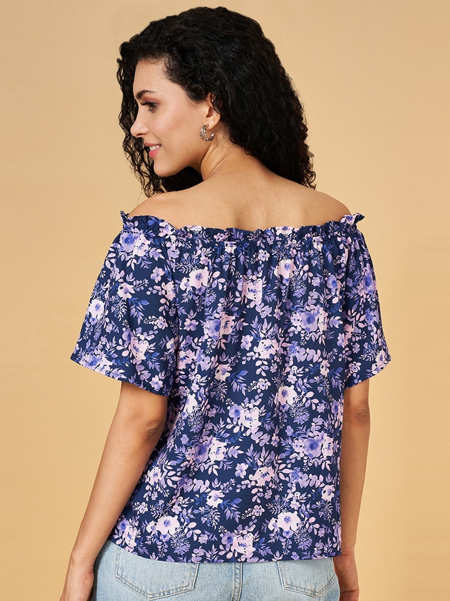 YU by Pantaloons Navy Floral Print Top