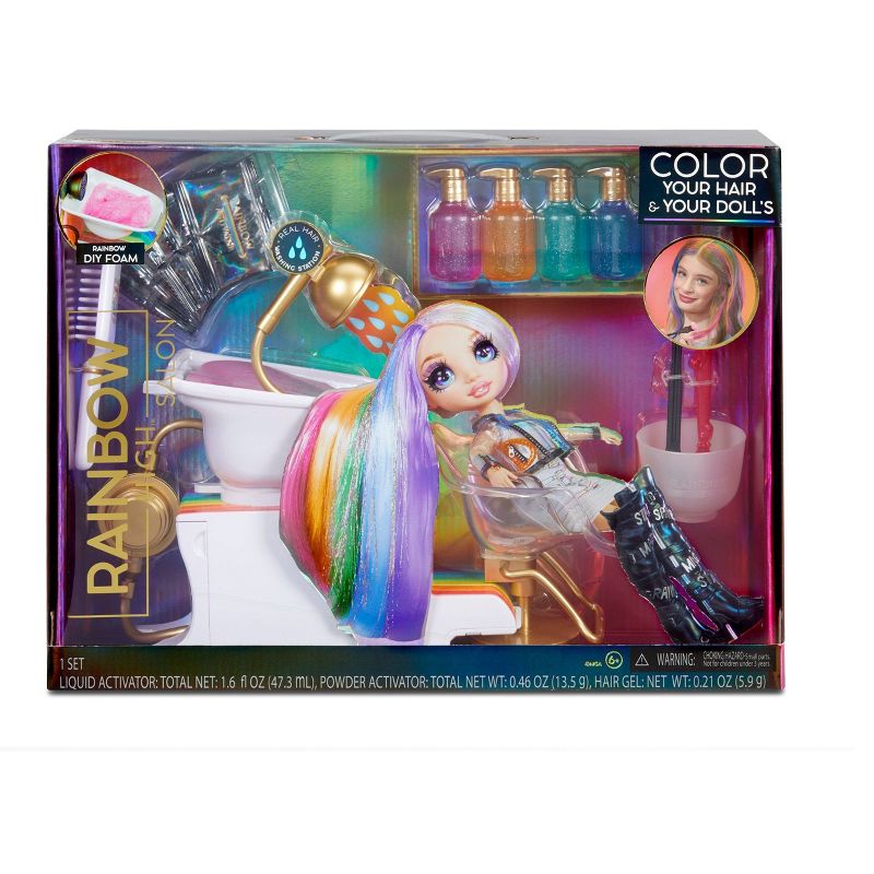 Rainbow High Salon Playset with Rainbow of DIY Washable Hair Color for Dolls (Doll Not Included)
