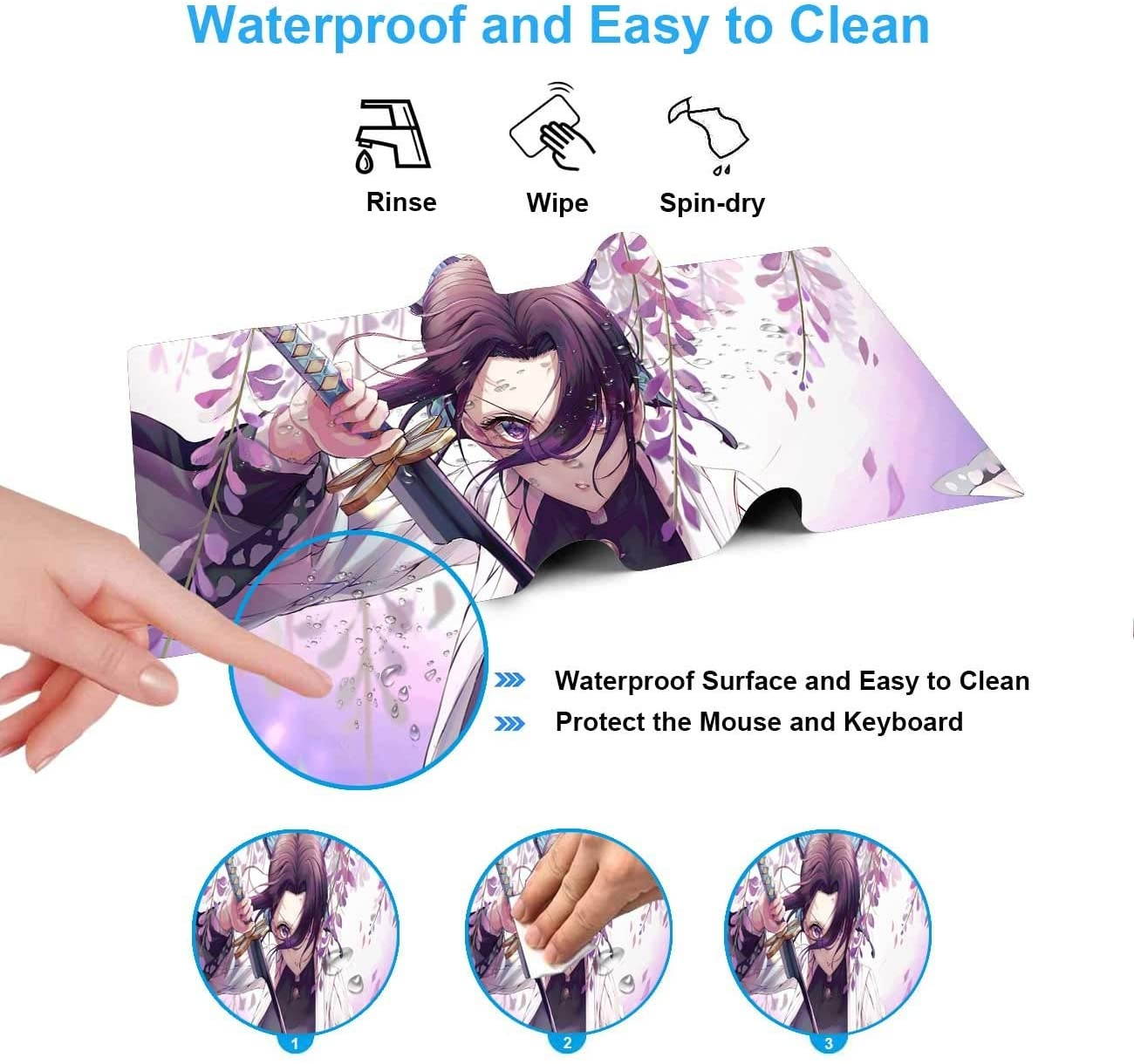 Mouse Pad Anime Demon Slayer Shinobu Kocho Katana Insect Pillar Kimetsu,Laptop Desk Pad,Mousepad with Stitched Edge Frame & Non-Slip Rubber Base,Computer Keyboard and Mice Pads Mouse Mat 29.5x15.7