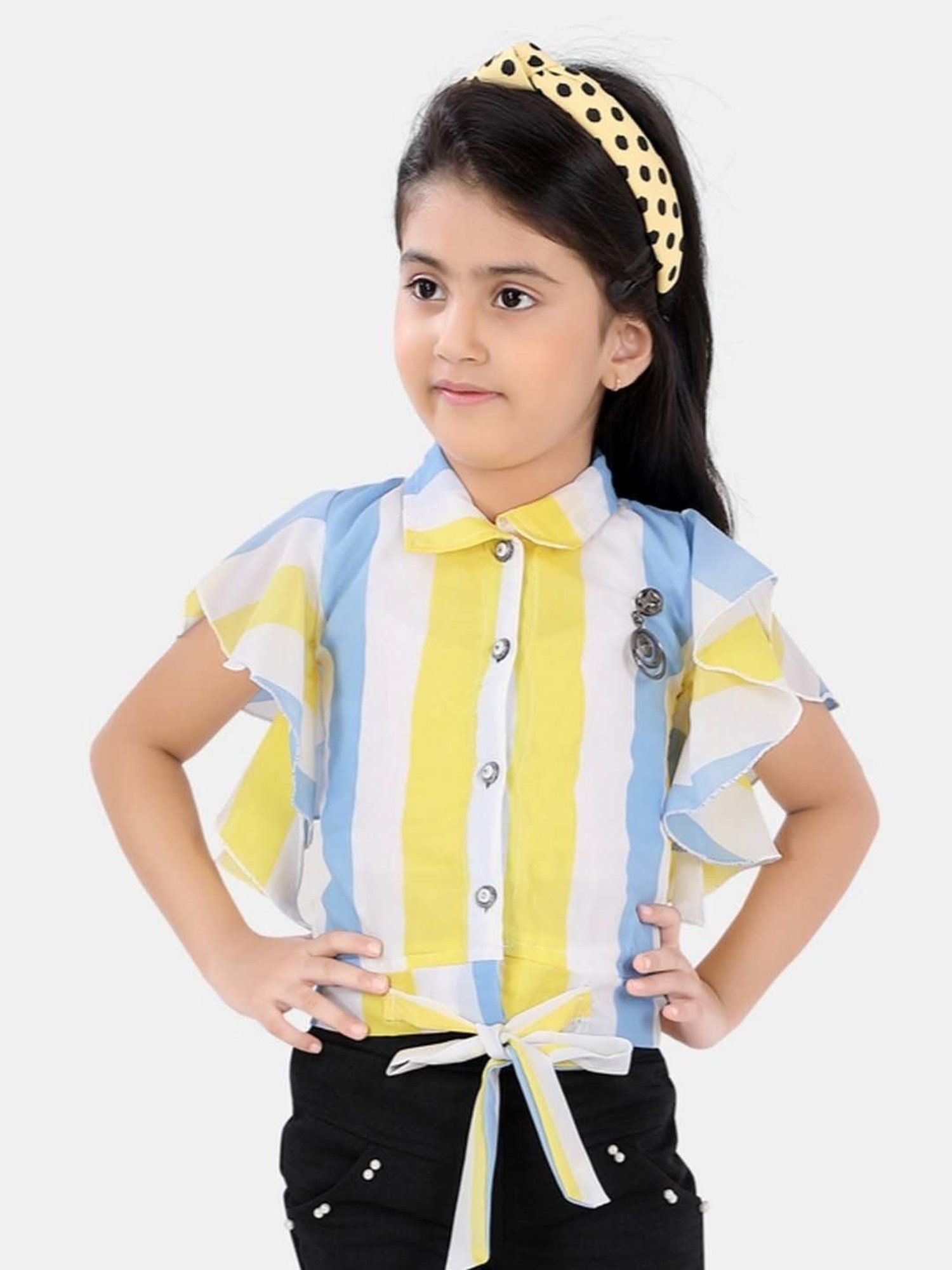 poplins Kids Yellow & Blue Cotton Color Block Top