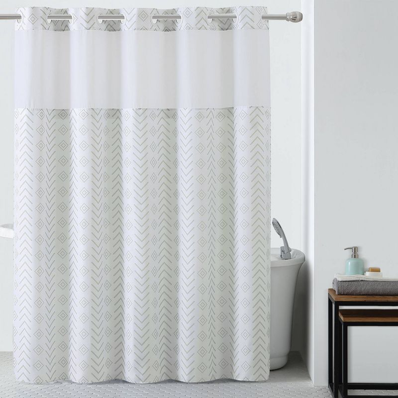 Geo Shower Curtain with PEVA Liner Taupe - Hookless