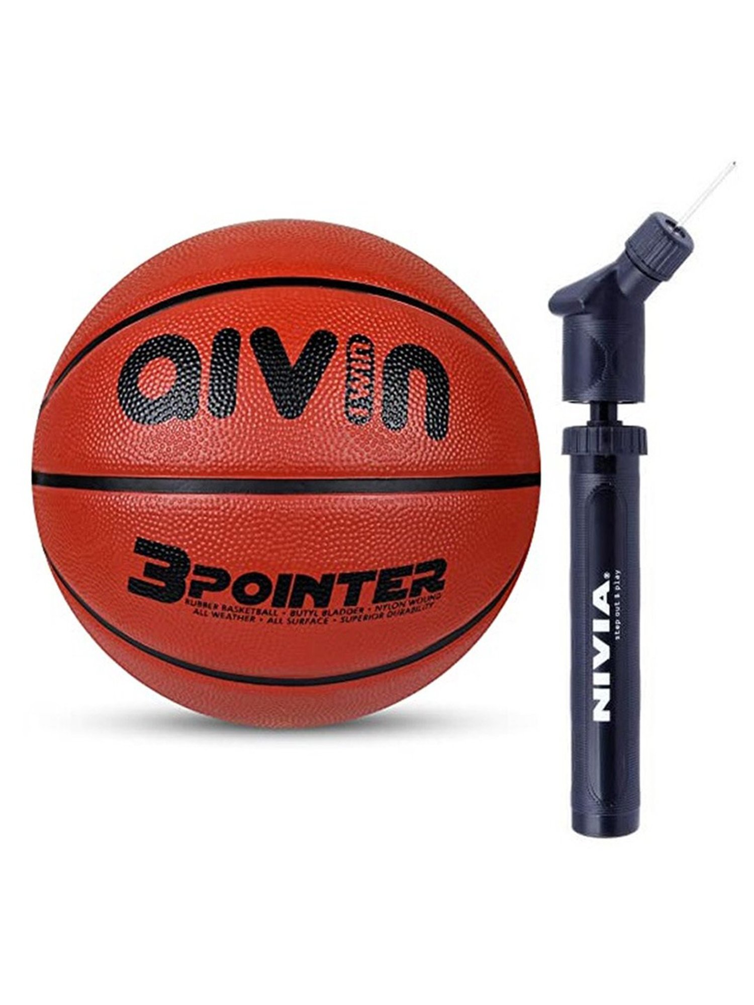 AIVIN 3 Pointer Basketball & Nivia Air Pump Combo Pack (Tomatto Red) Size - 7