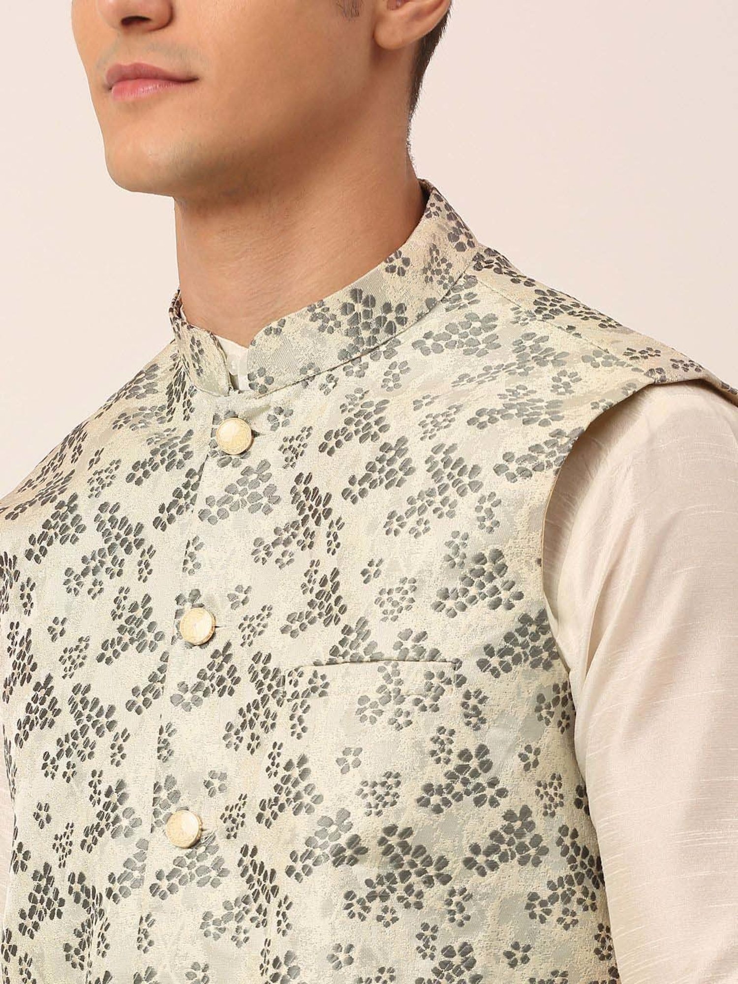 Jompers Grey Regular Fit Embroidered Nehru Jacket
