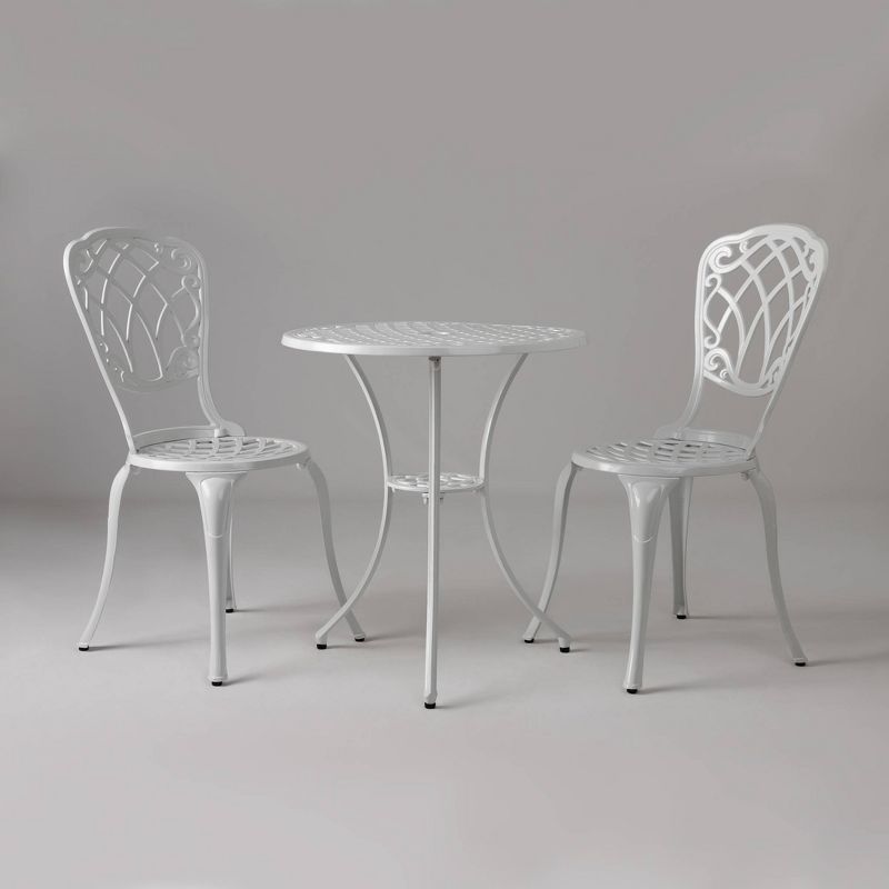 Palisade 3pc Aluminum Bistro Set in White - Balkene Home
