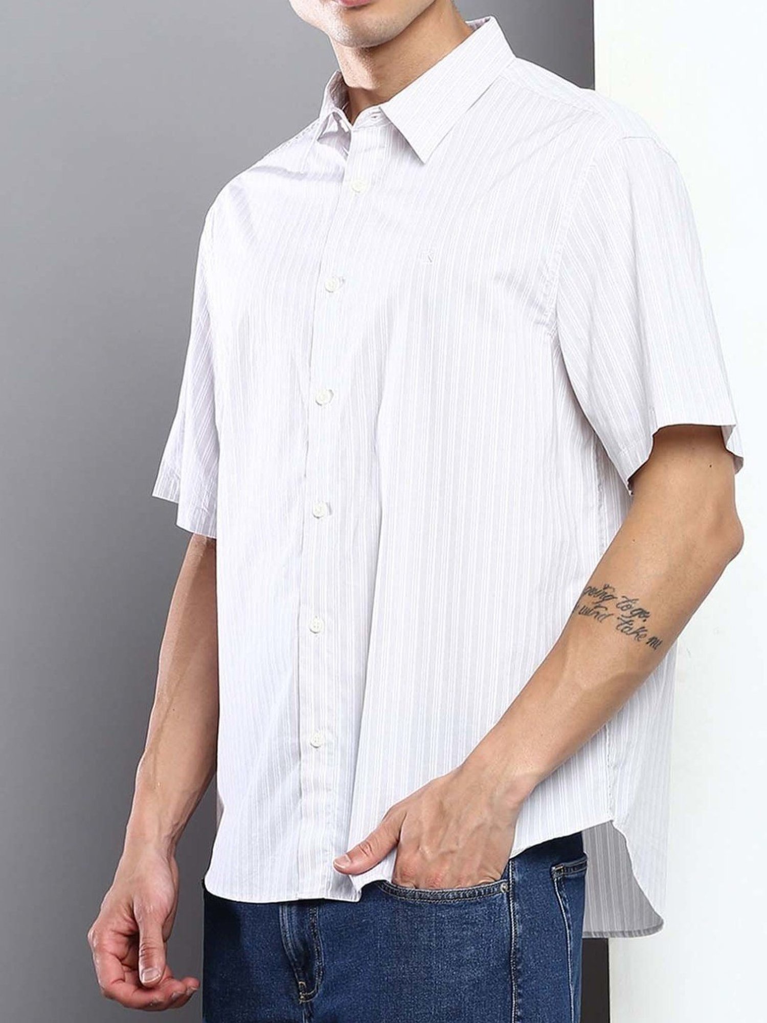 Kuons Avenue Cobalt Blue Slim Fit Denim Shirt