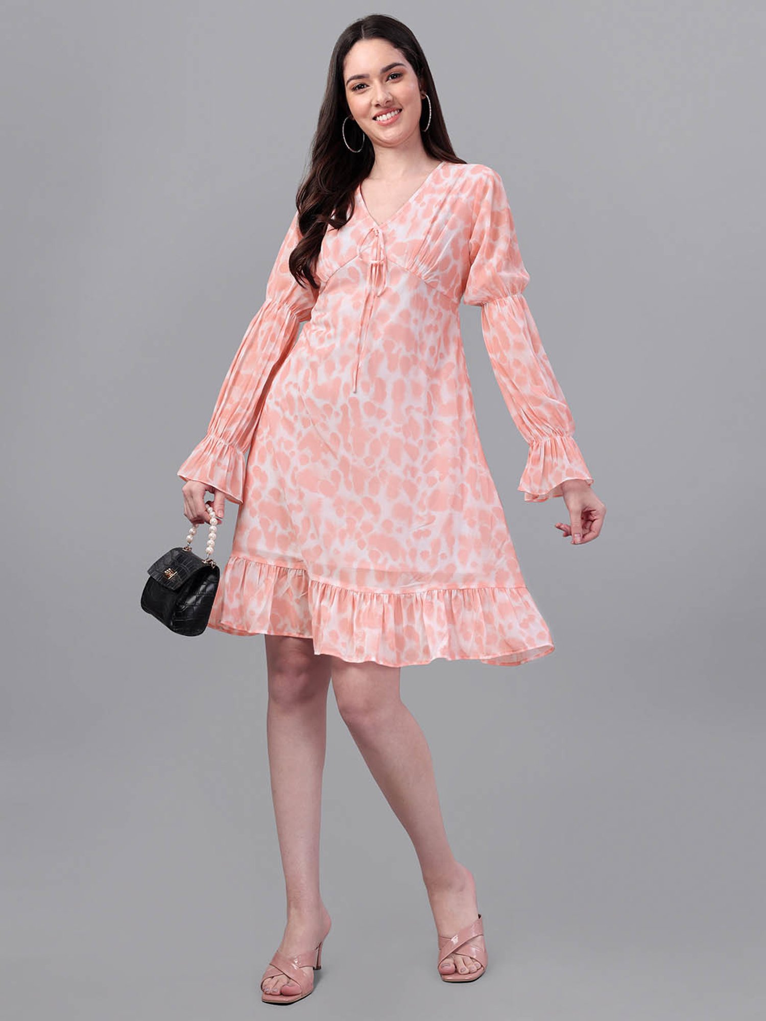 MASAKALI.CO Light Orange Printed A Line Dress