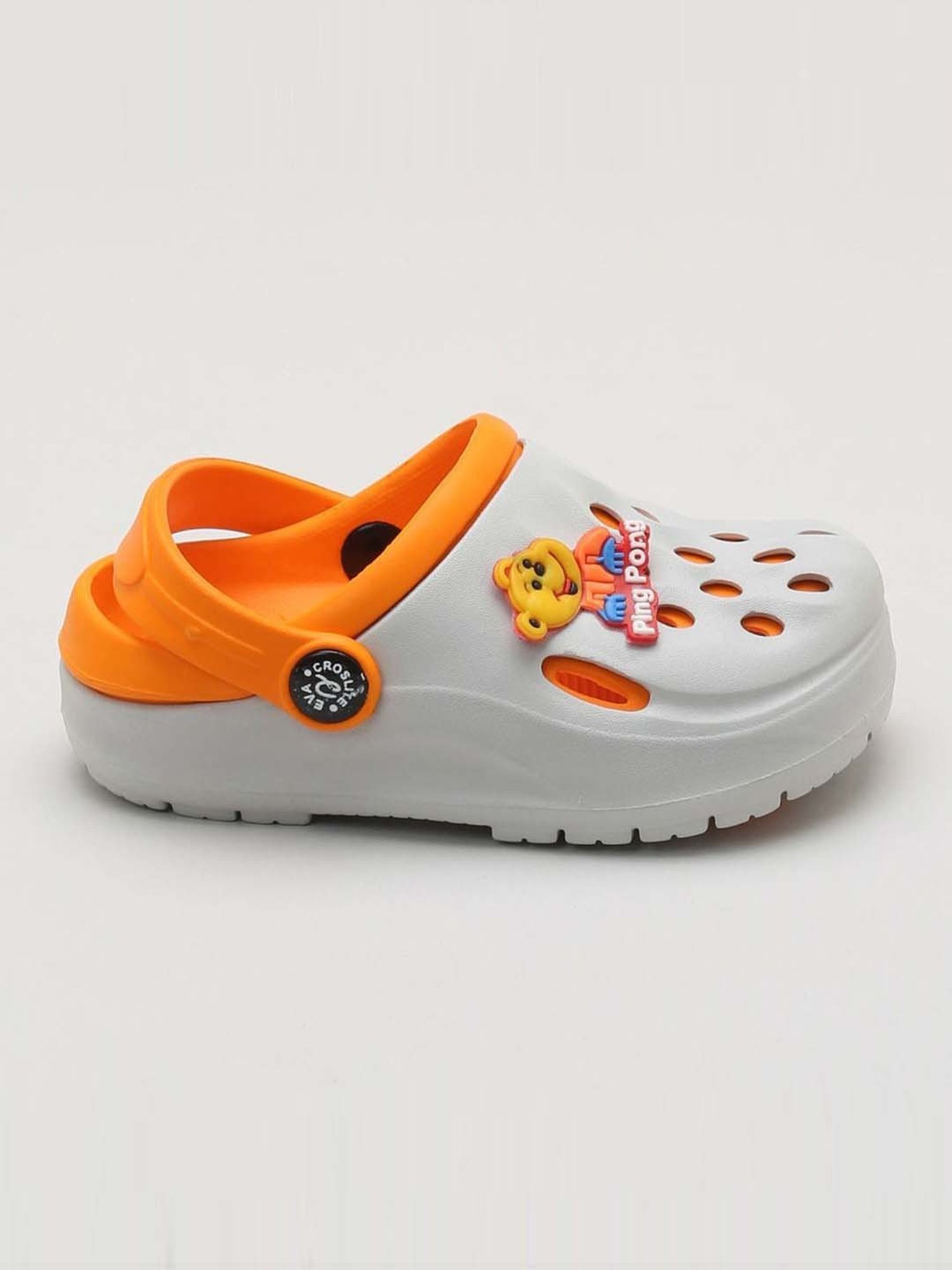 Priaansha Kids Grey & Orange Back Strap Clogs