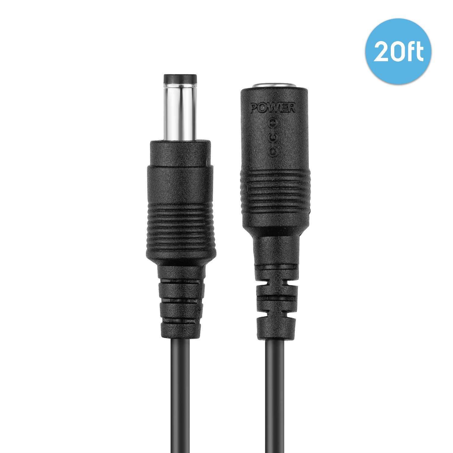 Amcrest Universal 12V DC Power Extension Cable (20ft) for Power Supply/Adapter / Outdoor Security Cameras, Compatible with All CCTV/IP Camera Brands, 5.5mm DC Plug, 20 Feet, Black (20FTEXTB-12V)