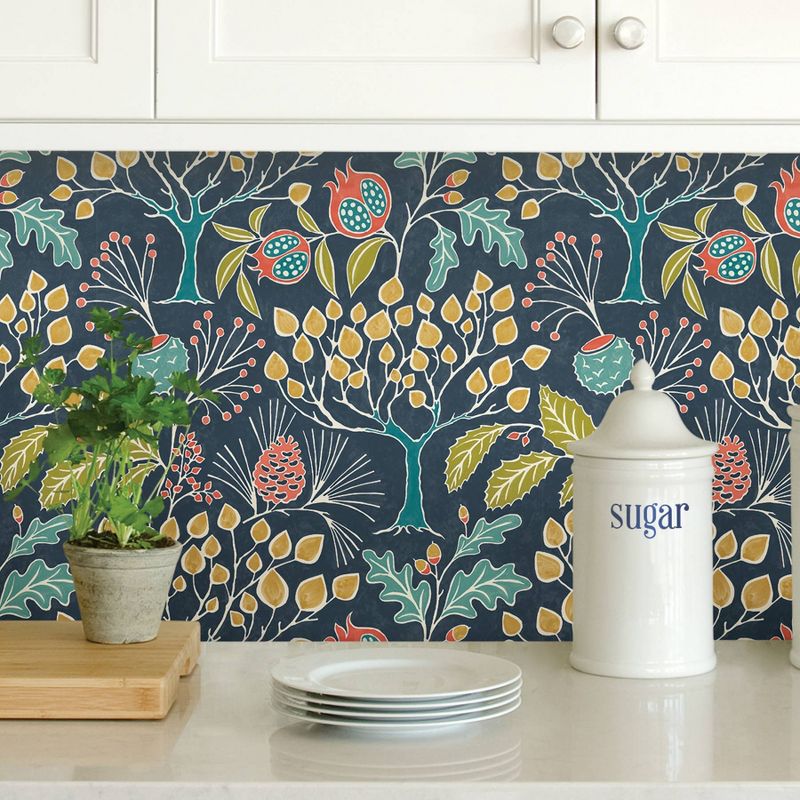 NuWallpaper Groovy Garden Peel & Stick Wallpaper Navy