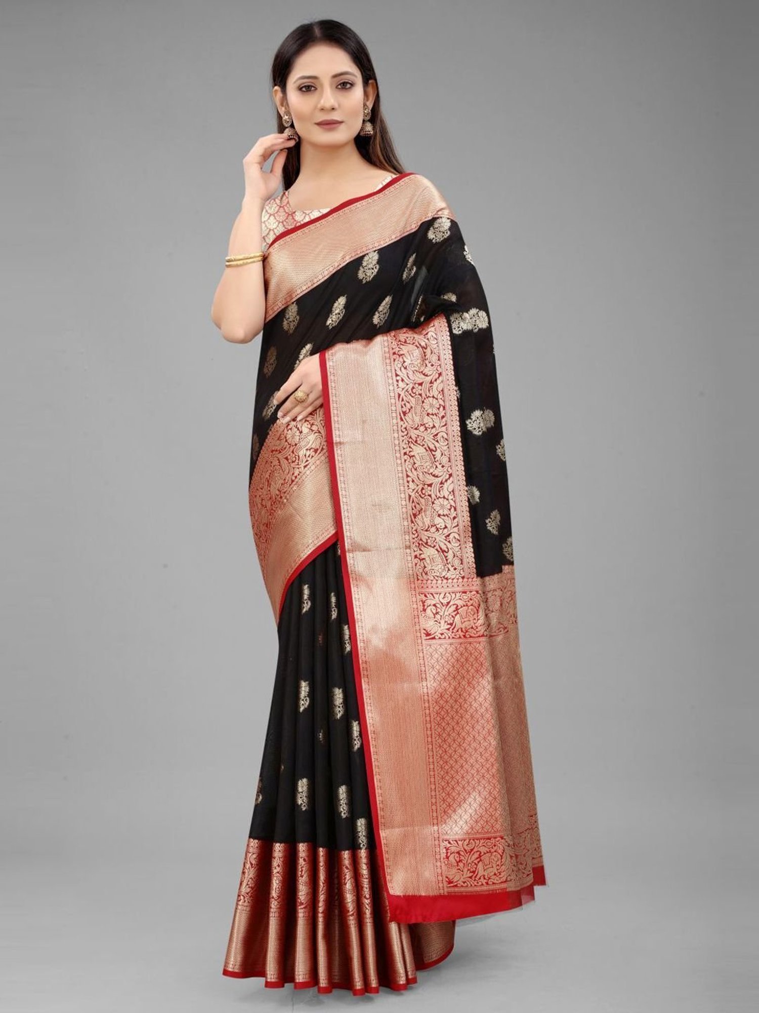 Unnati Silks Grey Cotton Printed Saree With Unstitched Blouse