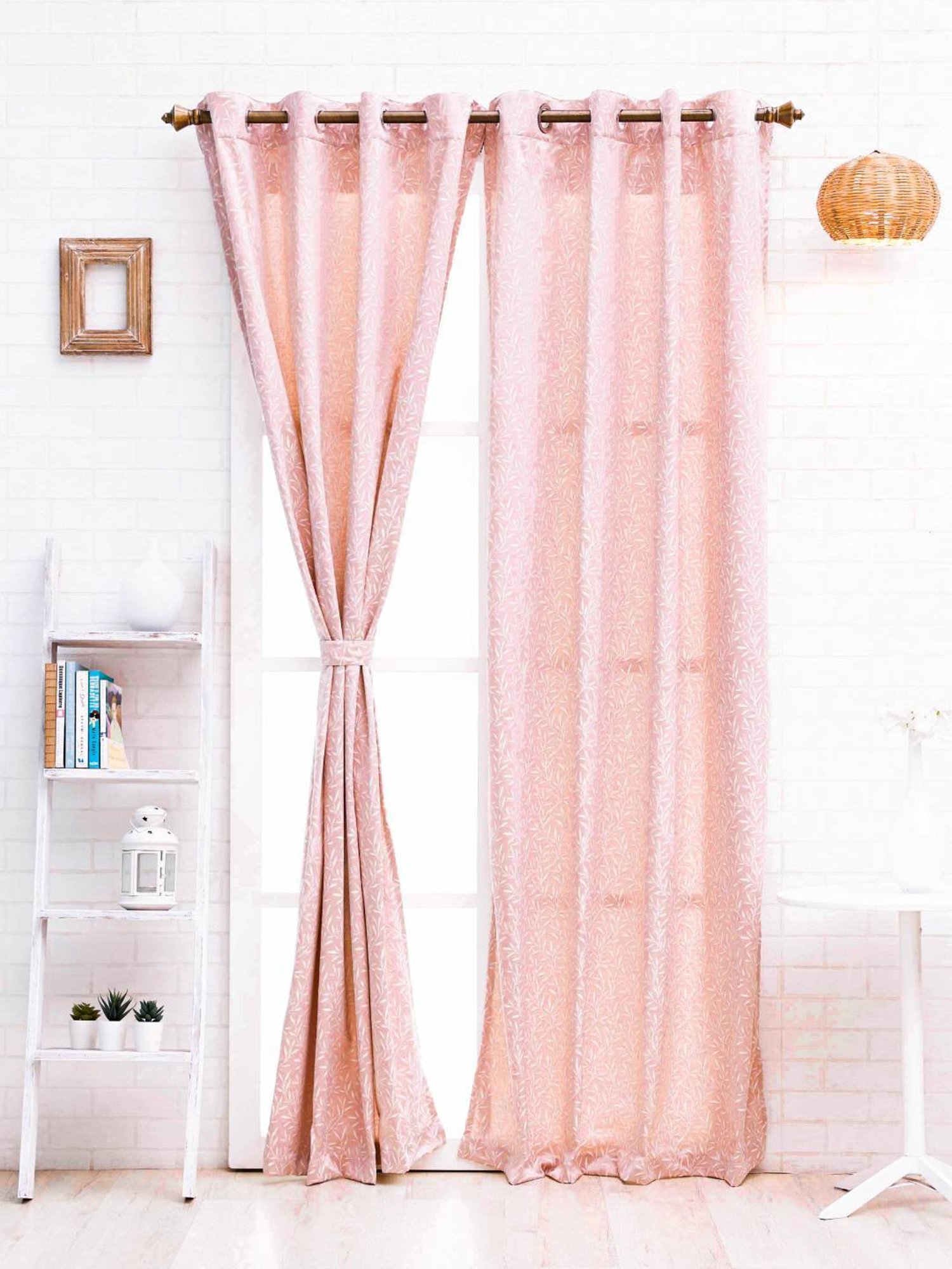 Ariana Textured Pink Polyester 9 ft Long Door Curtain