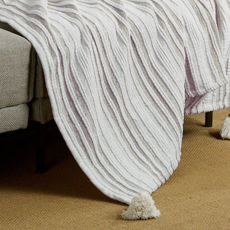 50"x60" Woven Striped Throw Blanket with Corner Tassels Silver - Patina Vie