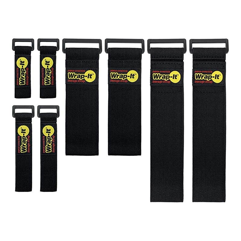 SuperStretch Straps Assorted 8 Pack Elastic Hook and Loop Cinch Straps Extension Cord Organizer Hose Rope and Cables Straps Cord Wrap Cord Keeper Garage and RV Organization
