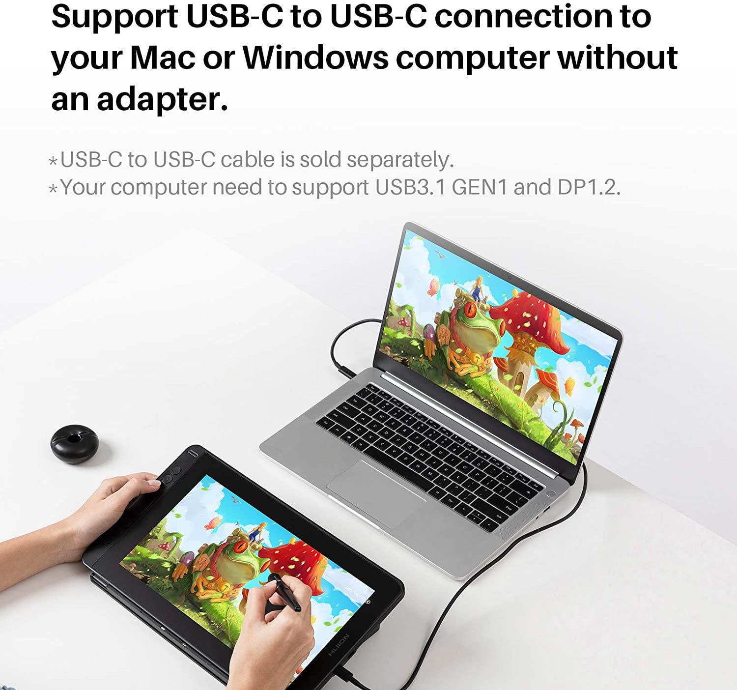 2021 HUION KAMVAS 12 Full Laminated Graphics Drawing Tablet with Screen Android Support Battery-Free Stylus Tilt 20 Pen Nibs, Black